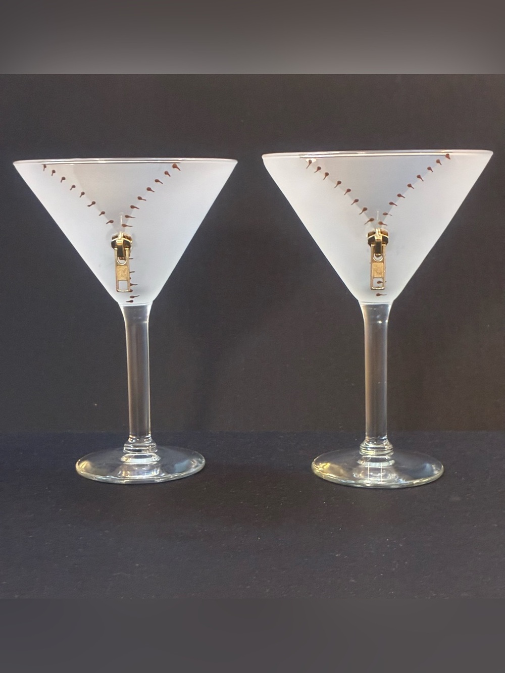 Frosted Martini Asrta Glasses with Gold Zipper Accent - Set of 2